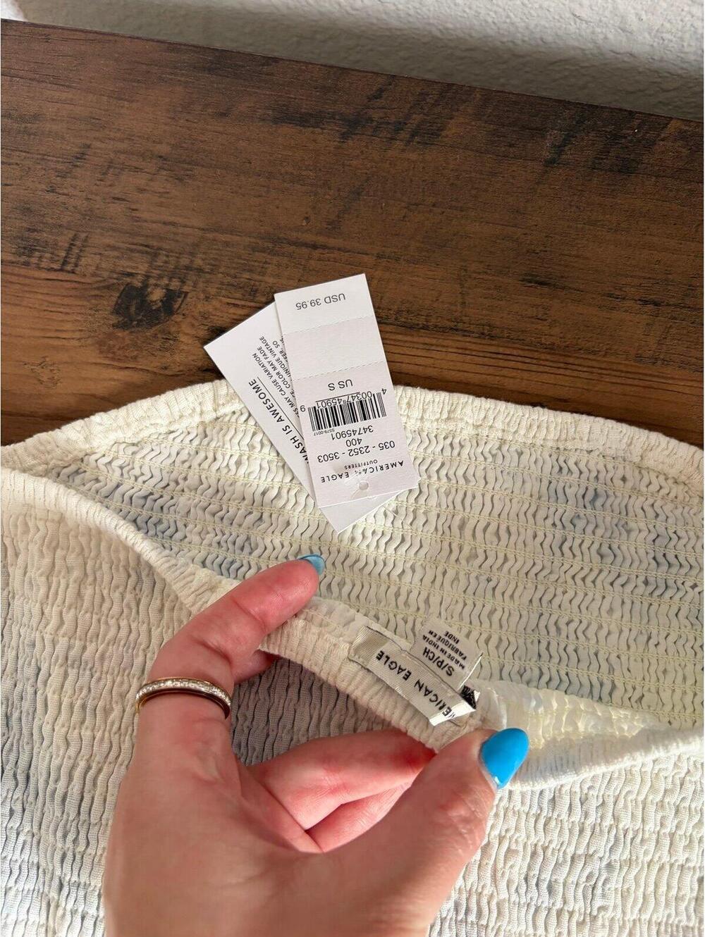 NWT American Eagle blue/white tie dye smocked tube top size S. $40 retail - Picture 3 of 3